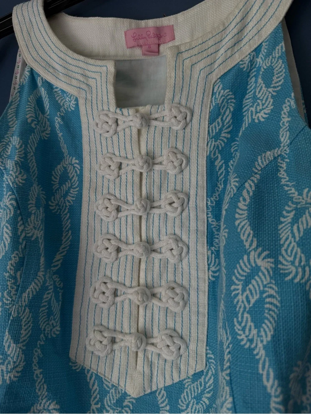 Lilly Pulitzer Row Your Boat Blue and White Rope Print Sleeveless Shift Dress - Picture 3 of 14